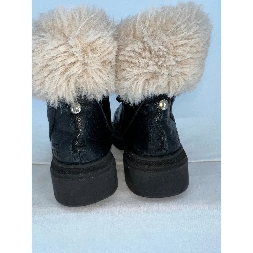 Vince Camuto Kids Black Leather Faux Fur Trim Lace Up Combat‎ Boots Side Zip